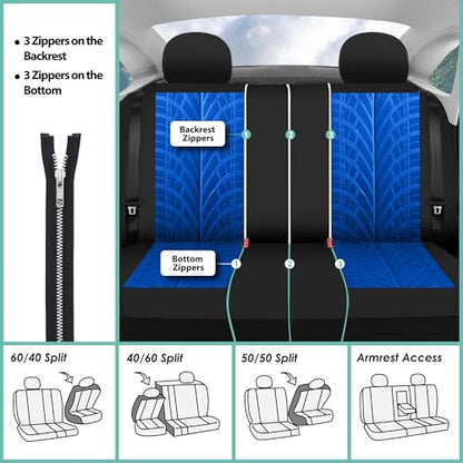 FH Group Three Row Set 7 Seater Blue Travel Master Car Seat Covers, Airbag and Split Rear Car Seat Cover Universal Fit Interior Accessories for Cars Trucks & SUV Automotive Seat Covers - color: Blue