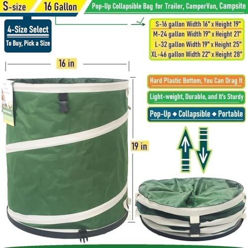 16-Gallon Collapsible Trash Can (16x19 in) Hard-Shell Bottom Yard Garden Bag,Pop-Up Trash Can,RV Camping Waste Bag,Recycling Bin,Laundry Hamper,Leaf Bags,Yard Waste Container,Lawn Grass,Weeds Basket - style: 16 Gallon Bag with Gardening Gloves