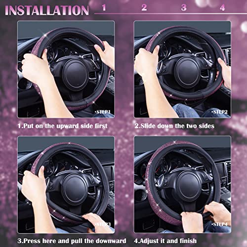 CAR PASS Bling Diamond Leather Steering Wheel Cover, Bling Sparkly Crystal Glitter Rhinestones Universal Fit 14" 1/2-15" Car Wheel Protect for Women Girl Fit Suvs,Vans,Sedans,Cars,Trucks, Pink Black - color: Pink Diamond on Velvet
