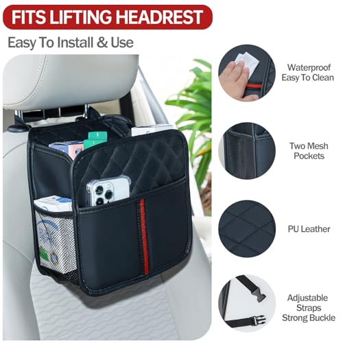 Car Seat Back Organizer with Storage Pockets, 2 Pack Multi Hanging Car Seat Organizer Backseat Car Organizer, Leather Backseat Car Organizer for Kids & Adults with Cup Holders Car Travel Accessories