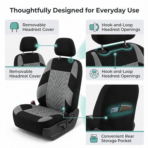 FH Group Front Set Premium Cloth Car Seat Covers for Low Back Car Seat with Removable Headrest, Universal Fit, Airbag Compatible Seat Cover for SUV, Sedan, Beige - color: Gray, style: Front Set