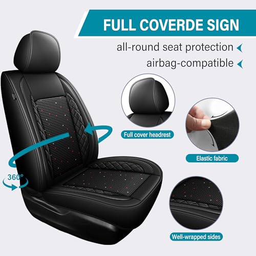 2 Front Car Seat Covers Set Fit for Ford Transit Connect 2010-2026,Ice Silk Breathable Faux Leather Waterproof Seat Covers(Black,2PCS Front)