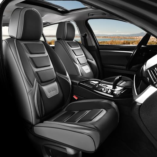 Coverado Car Seat Covers, Front Covers for Cars, Car Seat Cover Front Seats, Automotive Seat Cover, Waterproof, Leather Car Seat Cushion, Universal Interior Covers Seat Protectors for Most Cars Gray - color: Black_Gray, size: Front Pair