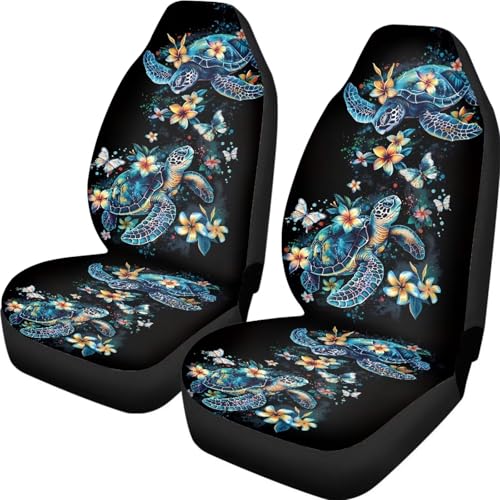 Car Seat Cover Set of 2 Car Seat Covers,Breathable Soft Bucket Seats High Back Seats Protector Cushion Universal Fit Most Vehicle Interior Set(Blue Sea Turtle with Fresh Flowers 51) - color: Blue Sea Turtle with Fresh Flowers 51
