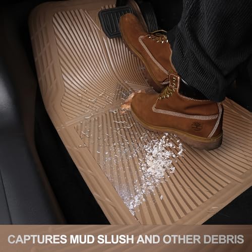CAR PASS Rubber Car Mats,Car Floor Mats All Weather, Waterproof Trim-to Fit Automotive Floor Mats for Cars Trucks SUV,Anti-Slip Easy Clean, Heavy Duty Car Mats Full Set 3-Piece,All Beige - color: All-Beige