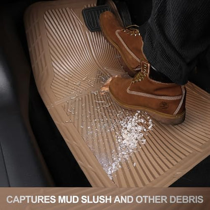 CAR PASS Rubber Car Mats,Car Floor Mats All Weather, Waterproof Trim-to Fit Automotive Floor Mats for Cars Trucks SUV,Anti-Slip Easy Clean, Heavy Duty Car Mats Full Set 3-Piece,All Beige - color: All-Beige