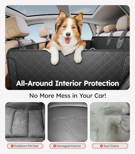 Wigoo Upgrade Soft Dog Car Seat Cover for Back Seat, [Protect Interior, Waterproof & Easy to Clean] Soft Bottom Backseat Dog Car Hammock,Fits Large Sedan SUV Truck Van, Size L, Black