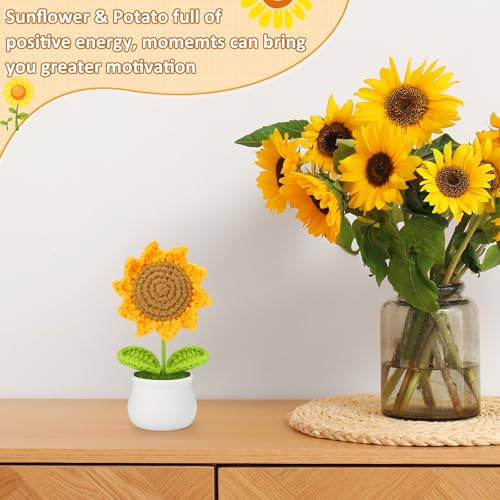 Crochet Flowers Sunflower for Home Office Desk Decor, Funny Crochet Sunflower Gifts for Women Teacher Mom Birthday Gifts for Women Her Wife Coworker Friends