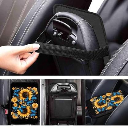 Butterfly Sunflower Print Car Console Covers for SUV,Universal Car Center Console Cushion Pad for Women - color: Butterfly Sunflower