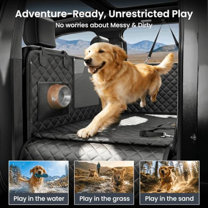 REEVAA 2.0 Hard Bottom Back Seat Extender for Heavy-Duty Dogs, Dog Truck Seat Cover with Cushion Sponge, Waterproof Dog Hammock with Mesh Window for Car, Universal Fit for Crew Cab Truck/SUV, XL Black - size: XL- Full-Size Trucks, SUVs