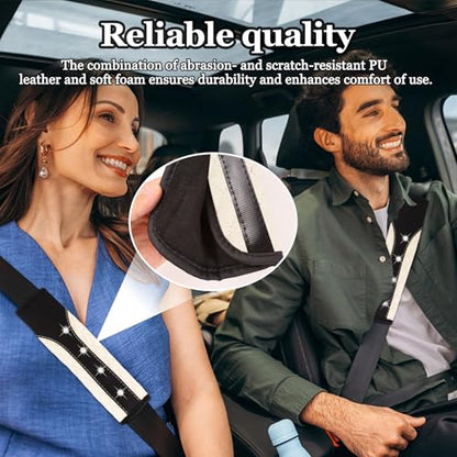 Hovom 2PCS Bling Car Seat Belt Cover Pad, Leather Seatbelt Covers for Cars, Soft Safety Seatbelt Shoulder Strap Covers, Rhinestone Auto Seat Belt Protector Cushion for Women Girls (White) - color: White