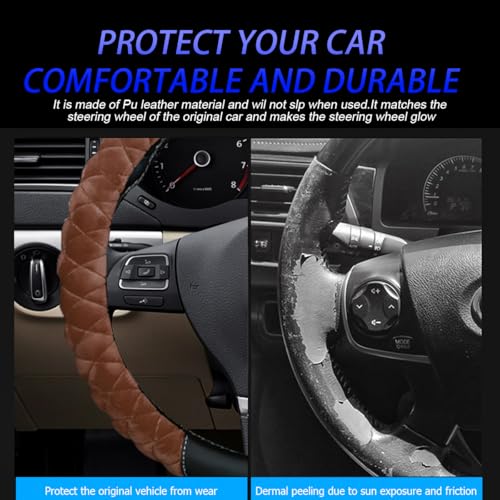 Car Steering Wheel Cover, Anti Slip Fluffy Vehicle Wheel Protector, 15 Inch Winter Plush Warm Automotive Wheel Protection Cover Accessories, Universal for SUV, Sedan, Truck(Coffee)