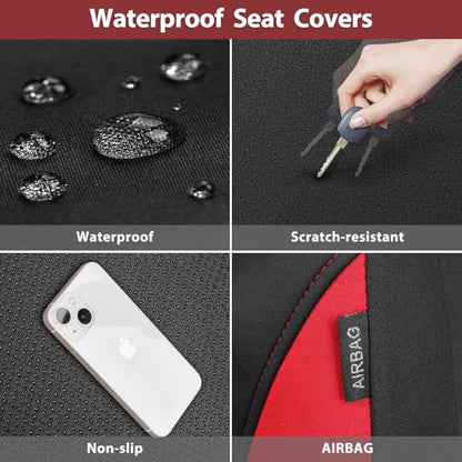 CAR PASS Neoprene Wetsuit Seat Covers, Waterproof Car Seat Covers Full Sets with 5mm Composite EVA, Universal Fit for Car,Sedan, SUV TrucksAnti Slip, Airbag Compatible(Black Red - color: Red full sets