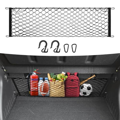 Canvcle Trunk Cargo Net for 2024-2026 Hyundai Kona Accessories Envelope Style Mesh Trunk Net Organizer and Storage Stretchable Adjustable Elastic Nylon Rear Cargo Netting with Hooks