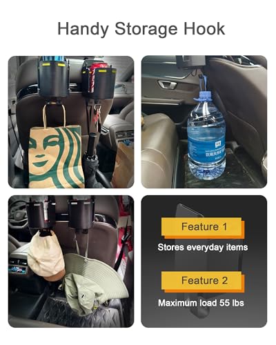 Headrest Cup Holder for Back Seat, Stable Spill-Resistant Drink Holder with Hooks for Bags, Fits 50oz Bottles, Compatible with Sedans, SUVs, and Trucks 2 Pack