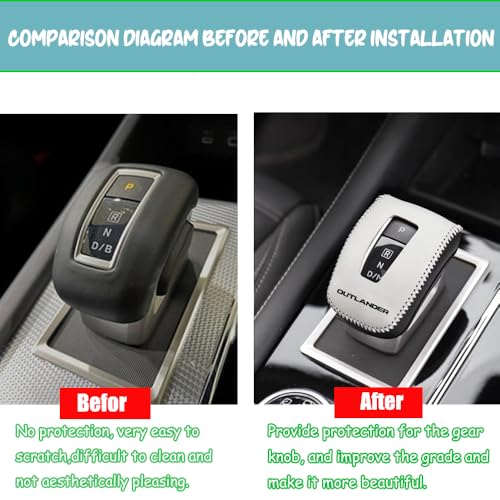 Great-luck Genuine Leather Automatic at Gear Shift Knob Cover Protector Trim,The car Interior Accessories(Beige+Black) for Mitsubishi Outlander 2022 2023 2024 2025 2026 Outlander PHEV 2023-2025 2026
