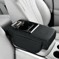 Car Armrest Box Mat - Multi-Functional Black Leather Center Console Cover Waterproof Height Enhancement Cushion with Storage Box Cup Tissue Phone Holder Card Pocket for Car Interior Accessory