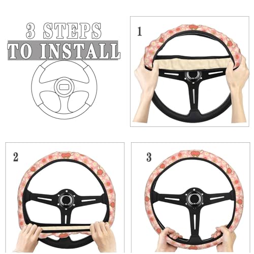 Cute Pink Strawberry Bunny Steering Wheel Cover for Women Men, Non-Slip Steering Wheel Protector Car Wheel Covers, Universal 15 Inch Fit for Auto, Suvs, Truck - color: Cute Pink Strawberry Bunny