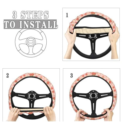 Cute Pink Strawberry Bunny Steering Wheel Cover for Women Men, Non-Slip Steering Wheel Protector Car Wheel Covers, Universal 15 Inch Fit for Auto, Suvs, Truck - color: Cute Pink Strawberry Bunny
