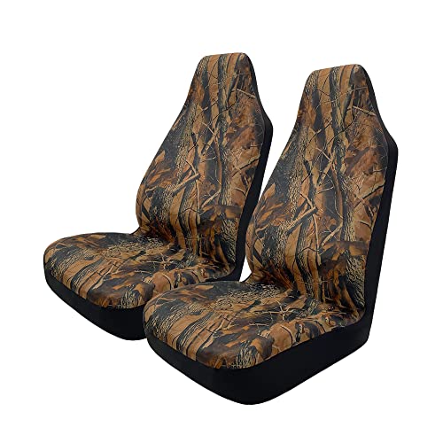 TOYOUN Camo Universal Front Car Seat Covers Waterproof Highback Bucket Seat Covers-Fit Most Cars, Trucks, SUVS, Vans 2 PCS Auto Fabric Seat Covers Camouflage Forest Pattern Car Seat Protector - color: brown