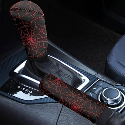 KEIAHUAN Black Red Spider Web Car Handbrake & Gear Shift Cover Set Anti-Slip Car Gear Shift Handle, Handbrake Cover Universal for Most Cars, Sedan, Truck, SUV - color: Black Red Spider Web