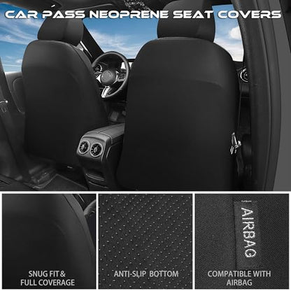 CAR PASS Waterproof Car Seat Covers Front Seats Covers Neoprene Wetsuit, All-Weather Non-Slip Durable,Universal Fit for SUV Sedans Trucks Vans Automotive,Armrest Airbag Compatible,Emboss 2 Black Green - color: Black and Green, size: Two Front