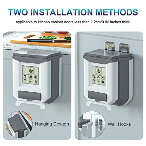 HI NINGER Small Compost Bin with Lid for Counter Top or Under Sink,Hanging Trash can,Foldable Kitchen Trash can 2.4 Gallon for Cabinet/Car Trash Can with Lid/RV/Bathroom/Camping