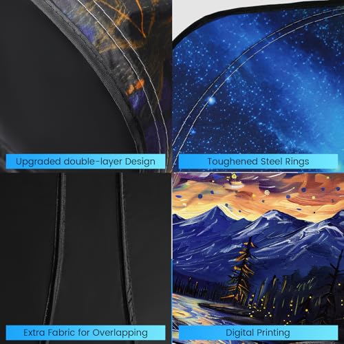 Foldable Windshield Sun Shade for Car – 240T Reflective UV and Heat Shield with Storage Bag | Keeps Interior Cool - color: Mountain Scenery & Starry Sky