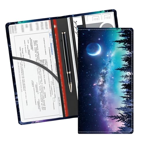 Leather Car Registration and Insurance Card Holder, Cute Car Accessories Vehicle Glove Box Car Organizer for Documents, Cards, License Forest Moon Sky - color: Forest Moon Sky