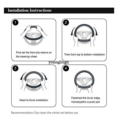Car Steering Wheel Cover Gear Shift Handbrake Fuzzy Cover 1 Set 3 Pcs Multi-Colored with Winter Warm Pure Wool Fashion for Girl Women Ladies Universal Fit Most Car (Grass Green)