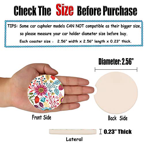 Sunflower Small 2.56" Absorbent Auto Coasters 2 Pack, Ceramic Car Accessories, Absorb Spills to Keep Cupholders Clean - color: Red and White
