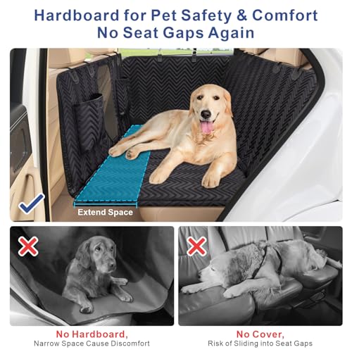 Dog Car Seat Cover for Back Seat - Back Seat Extender for Dogs with Hard Bottom, Supports 400 lbs, Thick Sponge, Waterproof, Hammock Backseat Protector for Pet, Car, Truck, SUV, Black