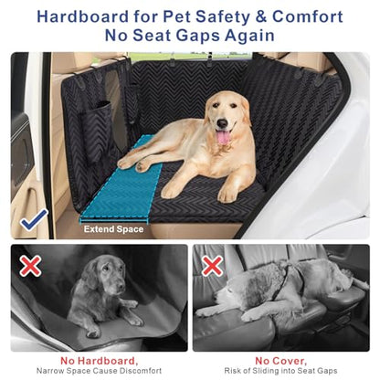 Dog Car Seat Cover for Back Seat - Back Seat Extender for Dogs with Hard Bottom, Supports 400 lbs, Thick Sponge, Waterproof, Hammock Backseat Protector for Pet, Car, Truck, SUV, Black