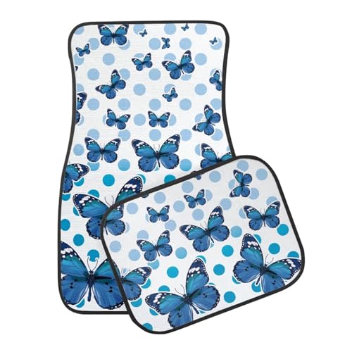 Blue Butterfly Auto Floor Mats Universal Fit Car Floor Mats All Weather Front and Rear Car Mat Carpet Set - color: Blue Butterfly