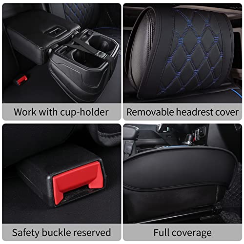 Jeep Wrangler JK JL 4-Door Seat Covers Full Set Custom Fit 2007-2026 Unlimited X Rubicon 392 Sahara Willys Sport High Altitude Truck Pickup Waterproof Leather(Full Set/Black-B) - color: Full Set/BLACK-Blue