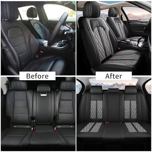 Full Set 5 Seats Custom Fit Faux Leather Seat Covers for Nissan Frontier 2007-2026, Airbag Compatible, Black & Dark Gray - color: #073 Black&Grey, size: 5 Seats