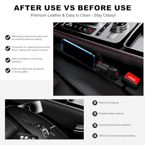 Car Seat Gap Filler 2 Pack,No Drop Seat Guard,Drop Seat Gap fillers Between Seat and Console Stop Things from Dropping (Black)