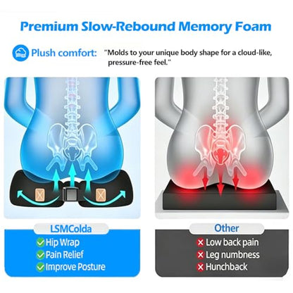 Extra-Dense Seat Cushions for Office Chairs, Orthopedic Seat Cushion for Desk Chair, Car, Wheelchair, Ergonomic Sciatica Support, Hip & Tailbone Pain Relief Cushion for Long Sitting (Black)