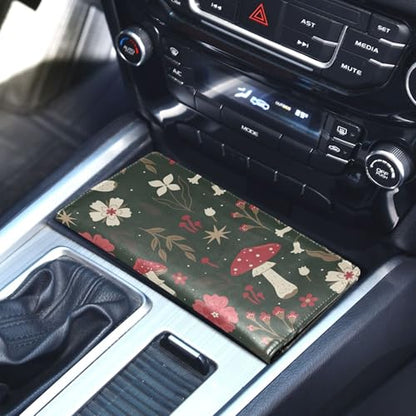 linqin Car Registration and Insurance Card Holder, Forest Mushroom Flower Glove Box Organizer Card Document Wallet - color: Forest Mushroom Flower