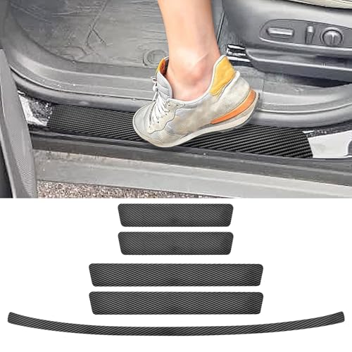 Compatible with Chevrolet 5Pcs Car Door Sill Protector,Thickened Carbon Fiber Leather Door Entry Edge Guard Sticker,Rear Bumper Protector Guard Anti-Scratch Strips Fit for Trax 2024 2025