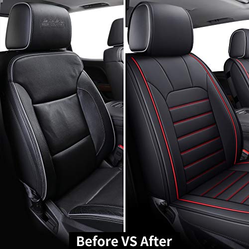 LUCKYMAN CLUB 2 Front Silverado Seat Covers Fit for 2007-2025 Sierra Chevy Silverado 1500 2500 3500 with Water Proof Faux Leather (Black & Red 2 PCS) - color: Black & Red, size: Front set (2 pcs)