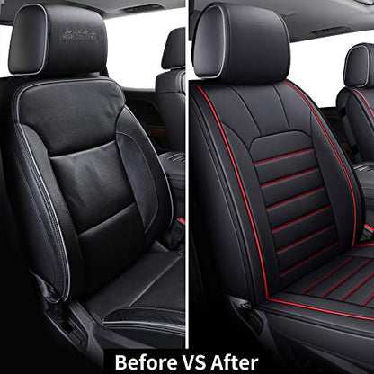 LUCKYMAN CLUB 2 Front Silverado Seat Covers Fit for 2007-2025 Sierra Chevy Silverado 1500 2500 3500 with Water Proof Faux Leather (Black & Red 2 PCS) - color: Black & Red, size: Front set (2 pcs)