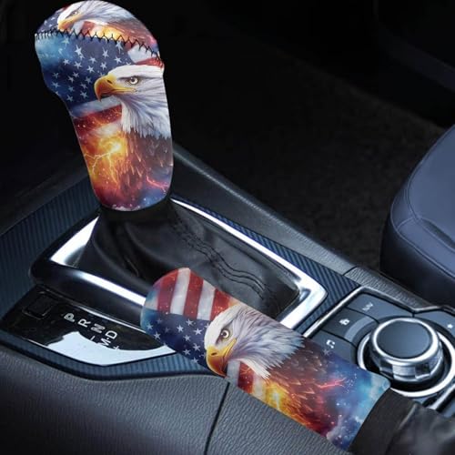 Horeset American Flag Bald Eagle Car Gear Shift Knob and Hand Brake Cover, Universal Automotive Gear Lever Handle Protector Cover Auto Interior Handle Grip Protection Sleeve Accessories - color: American Flag Bald Eagle