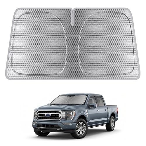 helloleiboo Windshield Sun Shade for Ford F-150 & Toyota Tundra 2021-2026 Graphene Honeycomb Heat Shield with UV Protection Foldable Custom Fit Front Window Sunshade Silver 69" x 35" - size: For Ford F-150 & Toyota Tundra (2021-2026)