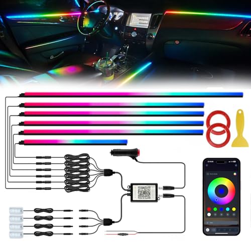 Smart LED Car Lights Interior with USB Port, Acrylic LED Strip Fiber Optic Ambient Lighting Car, Wireless App Control, Sync to Music, Car Decorations Interior Accessories Gifts for Women Men, 10 in 1 - color: Dreamcolor 10 in 1