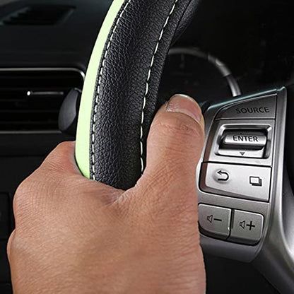 Leather Car Steering Wheel Cover, Non-Slip Car Wheel Cover Protector Breathable Microfiber Leather Universal Fit for Most Cars (Green) - color: Green