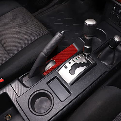 Soft Carbon Fiber Handbrake Panel Trim Cover Compatible with Toyot@ FJ Cruiser 2007-2021, Center Console Emergency Brake Panel Protection Sticker Accessories (Red) - color: Red