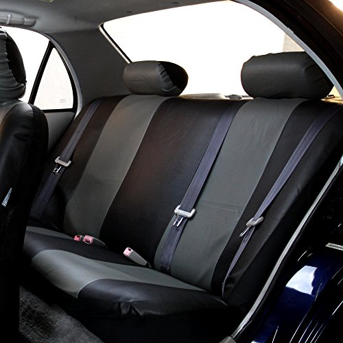 FH Group PU309115 Built-in Seat Belt Compatible PU Leather Seat Covers (Gray Black) Full Set – Universal Fit for Cars Trucks & SUVs - color: Gray/Black - Low Back (Faux Leather), size: Full Set