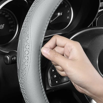 Gray Cowhide Steering Wheel Covers Genuine Leather Car Steering Wheel Cover Universal 15inch / Size M Wheel Cover for Car SUV Truck (C-Gray-M) - color: C-Gray-M, size: M-15inch