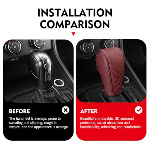 Car Gear Shift Knob Protector, Leather Anti-Slip Anti-Scratch Breathable Automatic Transmission Shift Knob Cover with Velcro, Universal for Car SUV Truck (Red) - color: Red